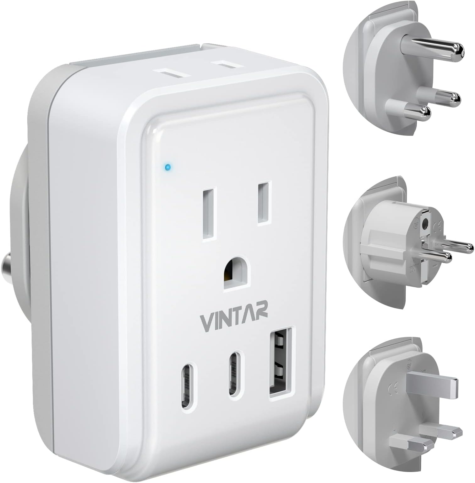 VINTAR South Africa Power Adapter Kit, International Plug Adapter with 3 USB Ports (2 USB C, 3.4A) & 2 American Outlets, Type M,G,E/F Swap&Adapt Attachments, Adapter for US to Africa Botswana Morocco