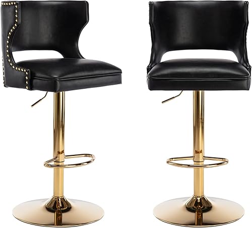 Shunzhi Juego de 2 taburetes de bar giratorios de piel sintética, taburetes de bar ajustables con respaldo abiertobase tapizada, sillas de bar