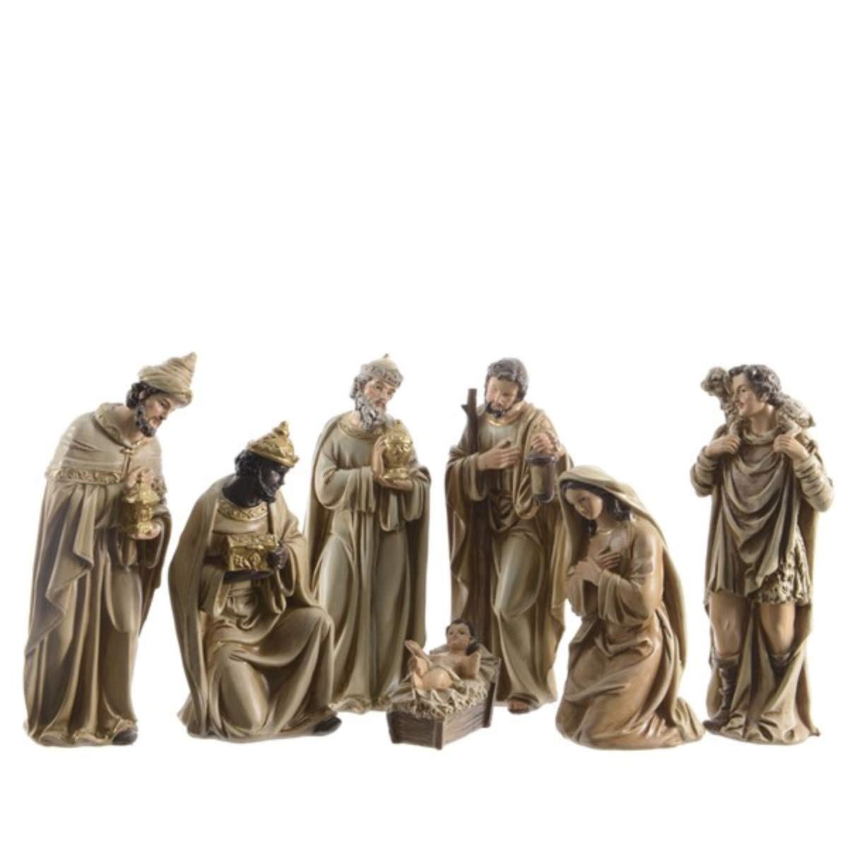 KAE Christmas Nativity Set With Traditional Polyresin Christmas Story Figures - 6 Designs Available (7 x Trad Light Gold 20 cm)