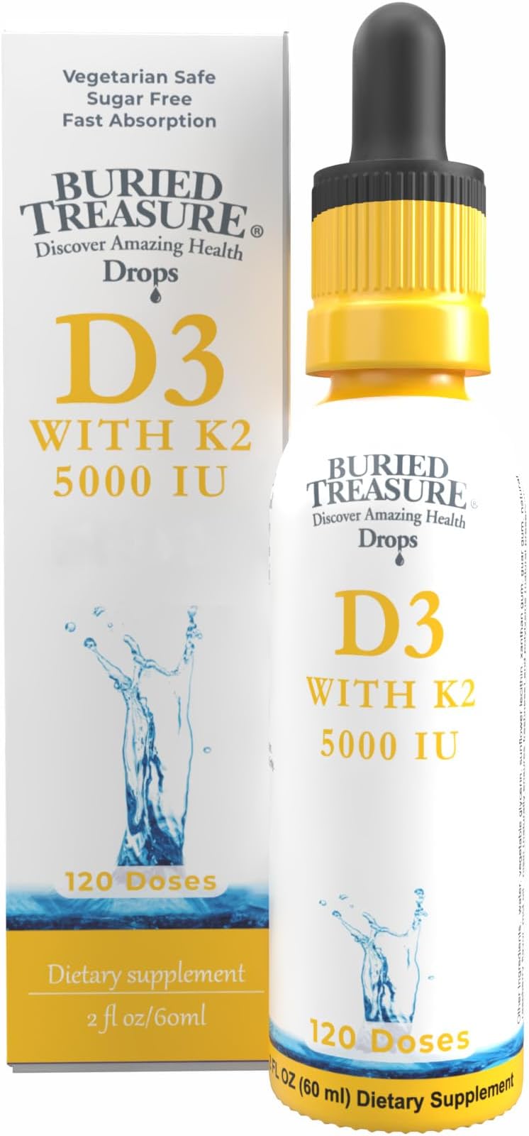 Vitamin D3 & K2 Drops - 5000 IU D3 with 100 mcg K2 for Bone, Heart & Immune Support, Sugar Free, 2 fl oz