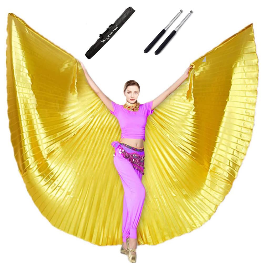 Women Professional Belly Dance Wings 360 Degree Angle Wings with Sticks and Bag