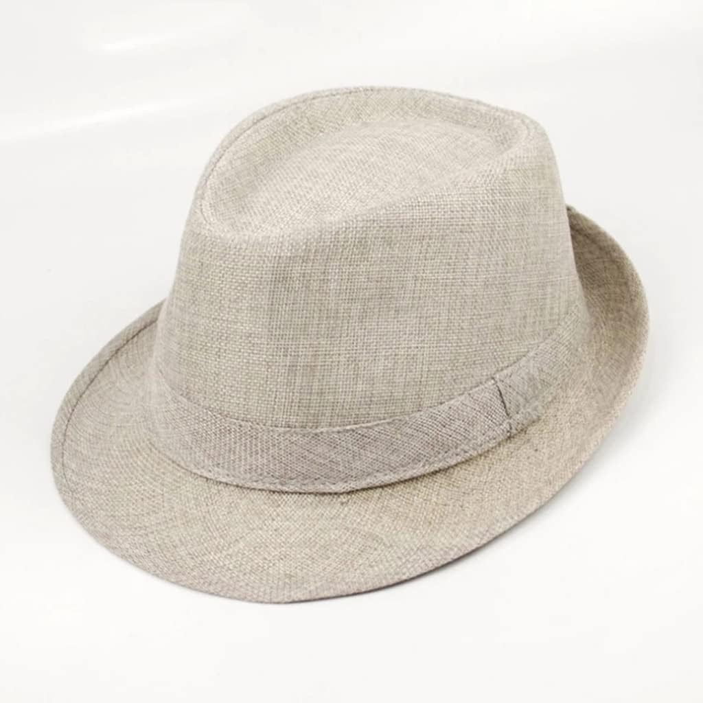 Men Fedora Hats Classic Solid Linen Jazz Cap Male Khaki Brand Spring Plain Outdoor Beach Hat