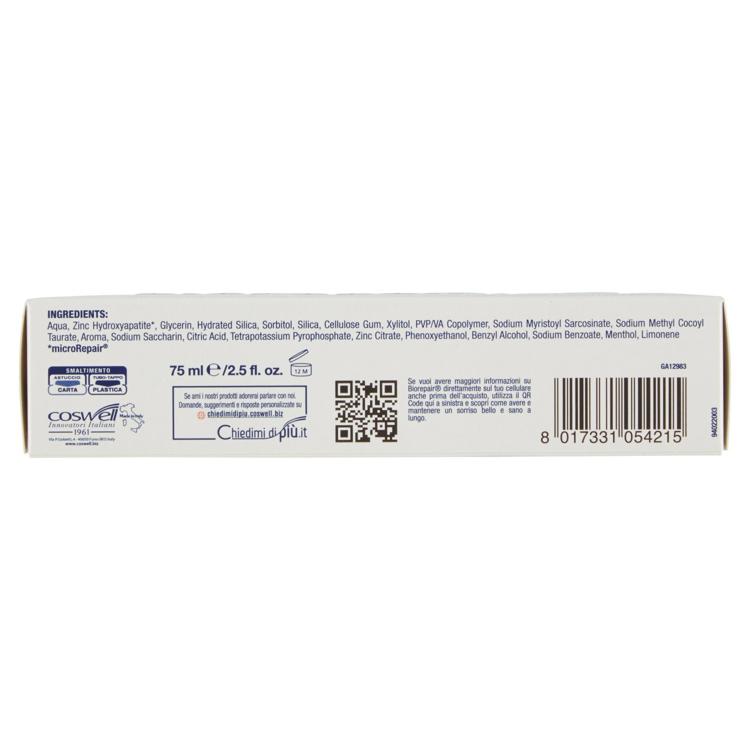 Biorepair Pro White Dentifricio, Restituisce il Bianco Naturale al Tuo Sorriso, 75 ml - 6 Confezioni