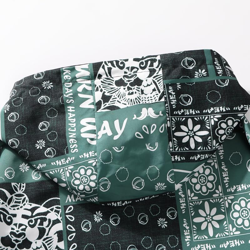 Men's Cartoon Print Hooded Jacket Jacket Black and Gray Pattern Full Zipper Fall and Winter