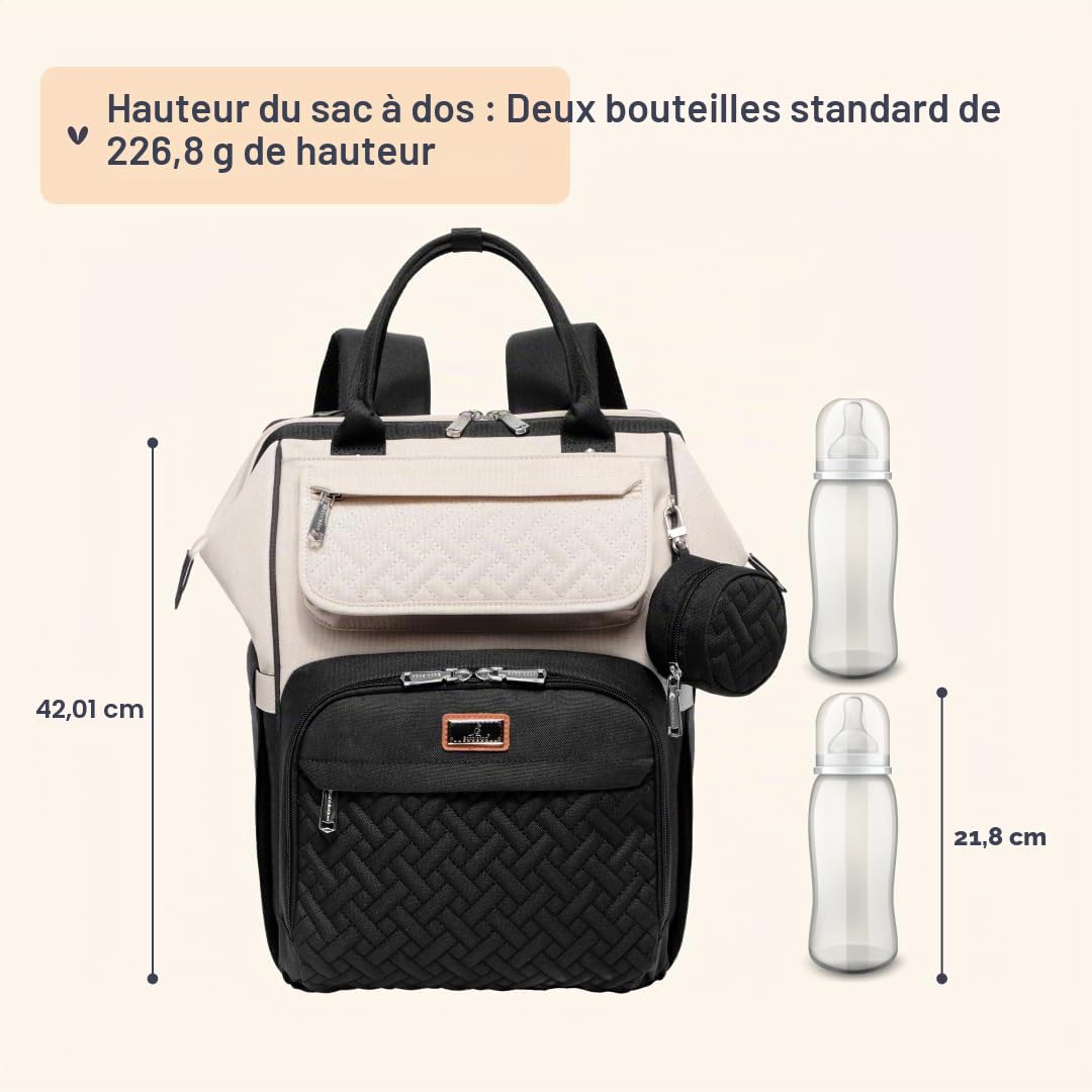 BabbleRoo Sac à Langer Bébé, Sac à Dos à Langer Grande Capacité Déperlant – Large Ouverture sur le Dessus, Tapis à Langer, Étui à Sucette Amovible, Sangles Poussette, Sac de Voyage Unisexe