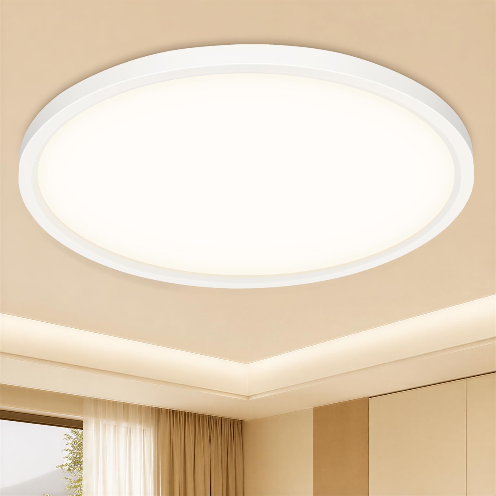 LED Deckenleuchte Effizienzklasse A, Deckenlampe 14W 4000K 3000lm Flach Rund Ø40cm, Modern IP54 Wasserfest Badezimmer Lampe Weiß für Bad Küche Wohnzimmer Schlafzimmer Flur Keller