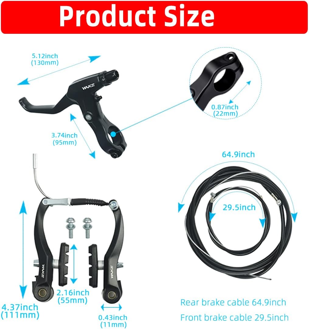 V Brakes, Linear Bicycle Brake Set, Bicycle Brake Levers 2pcs Mountain Bike Brake Handles 2.5 Finger 2.2cm Diameter for Most Bicycle, Road Bike, MTB, BMX, Cycling (Aluminum Alloy, Non-Slip)