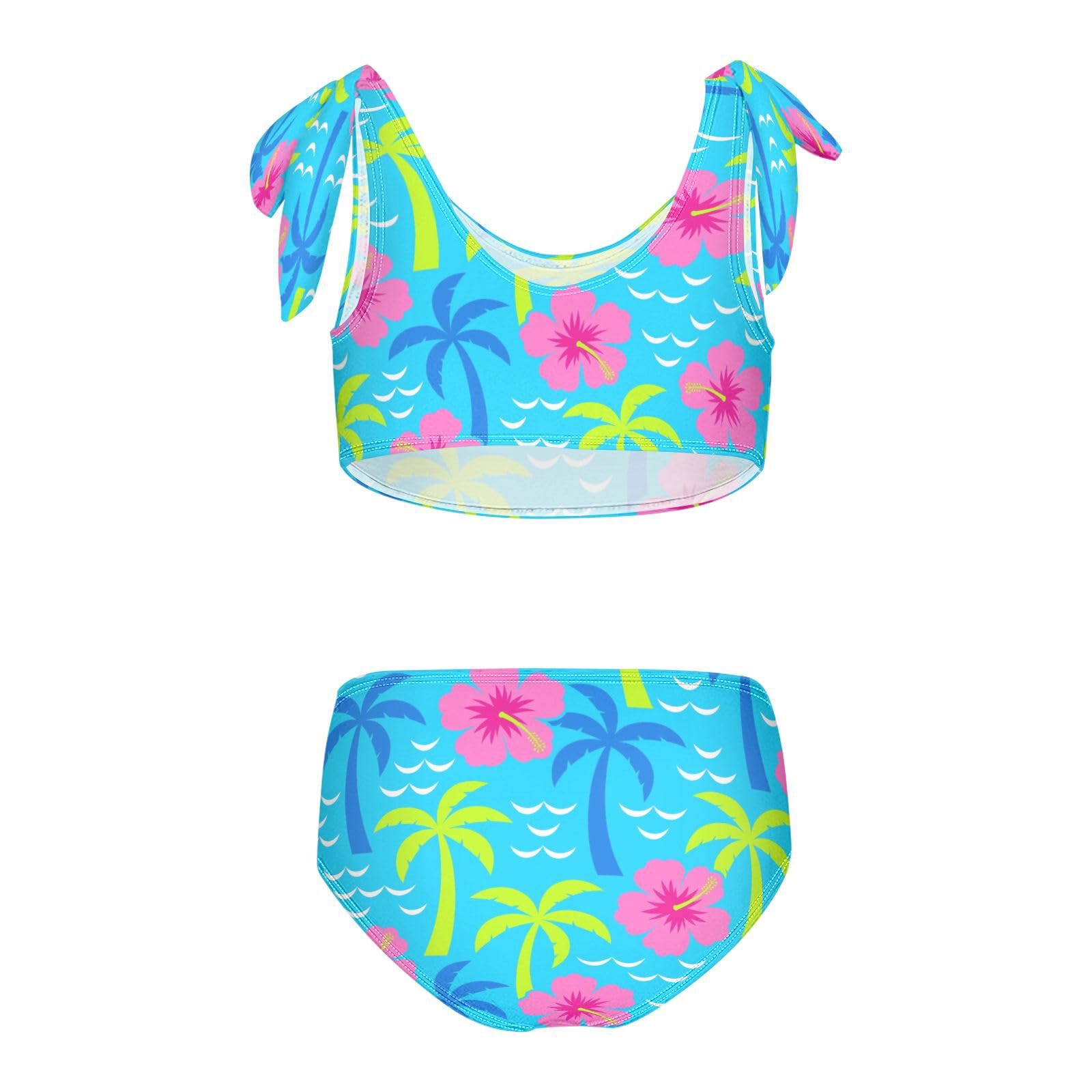 Dussdil Tropical Exotic Hibiscus Flowers (39) Girls Swimsuits 2 Piece Swimwear Bikini Set Beach Bathing Suit for Summer Girl Kids 7-8T