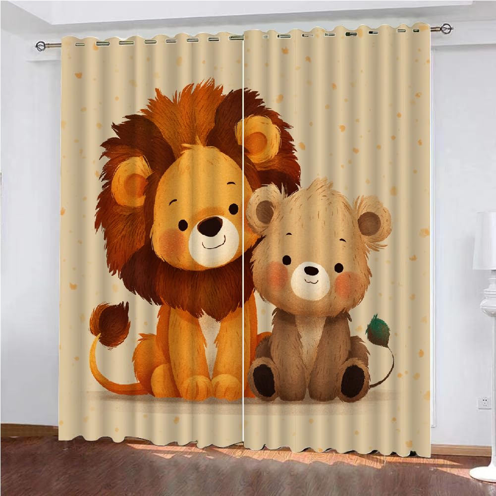 Rideau occultant lion 117x137cm lot de 2 pour chambre enfant et salon