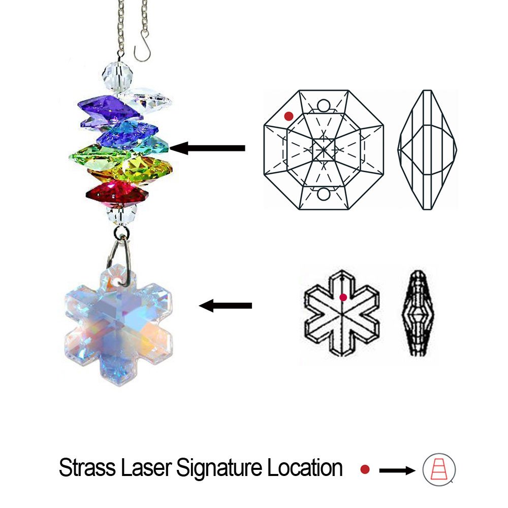Crystal Suncatcher 3 inch Crystal Ornament Aurora Borealis Faceted Snowflake Prism Colorful Cascade Prisms Rainbow Maker Made with Genuine Swarovski Crystals