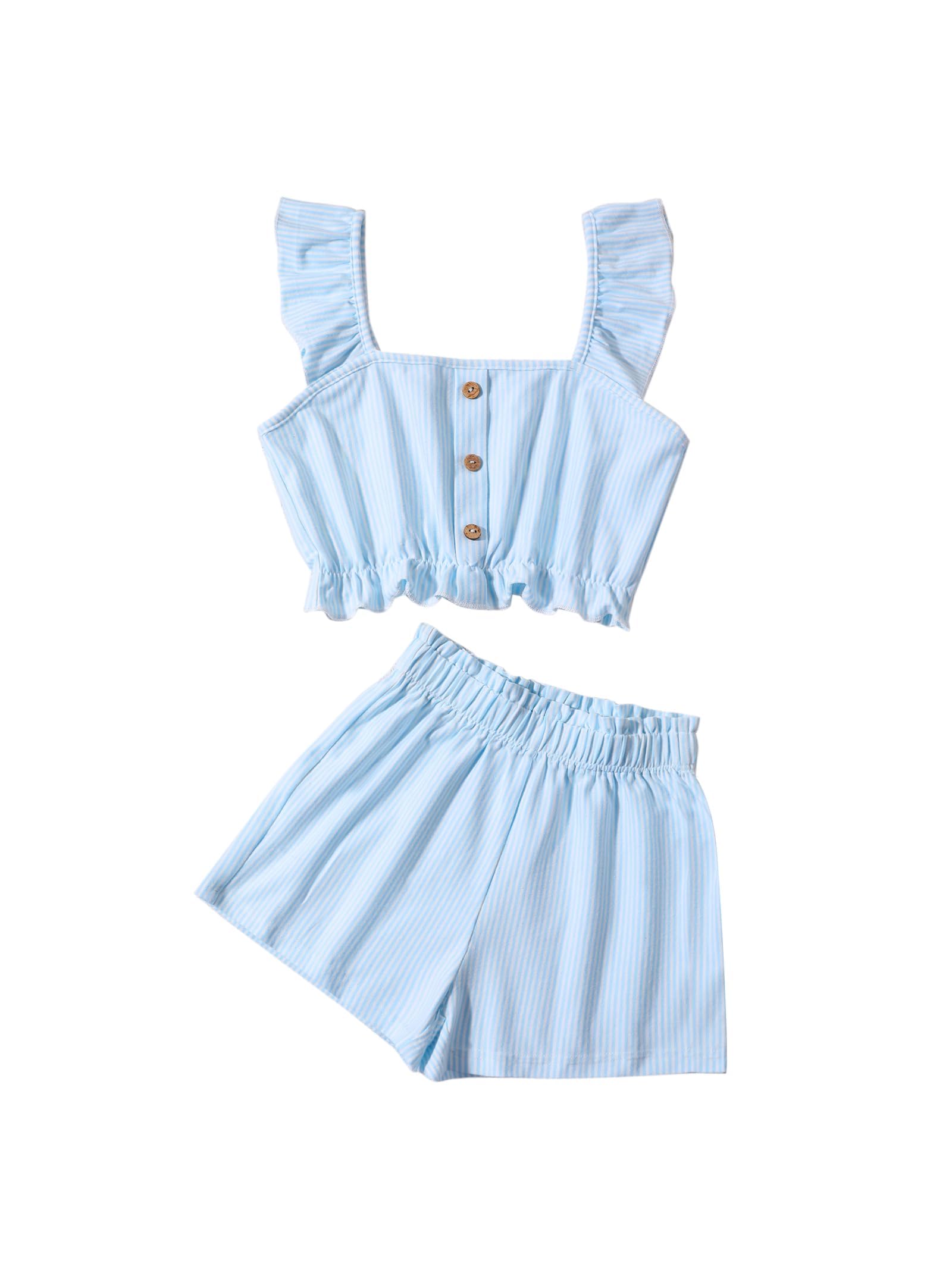 Girls Summer Outfits Striped Shirt and Short Sets