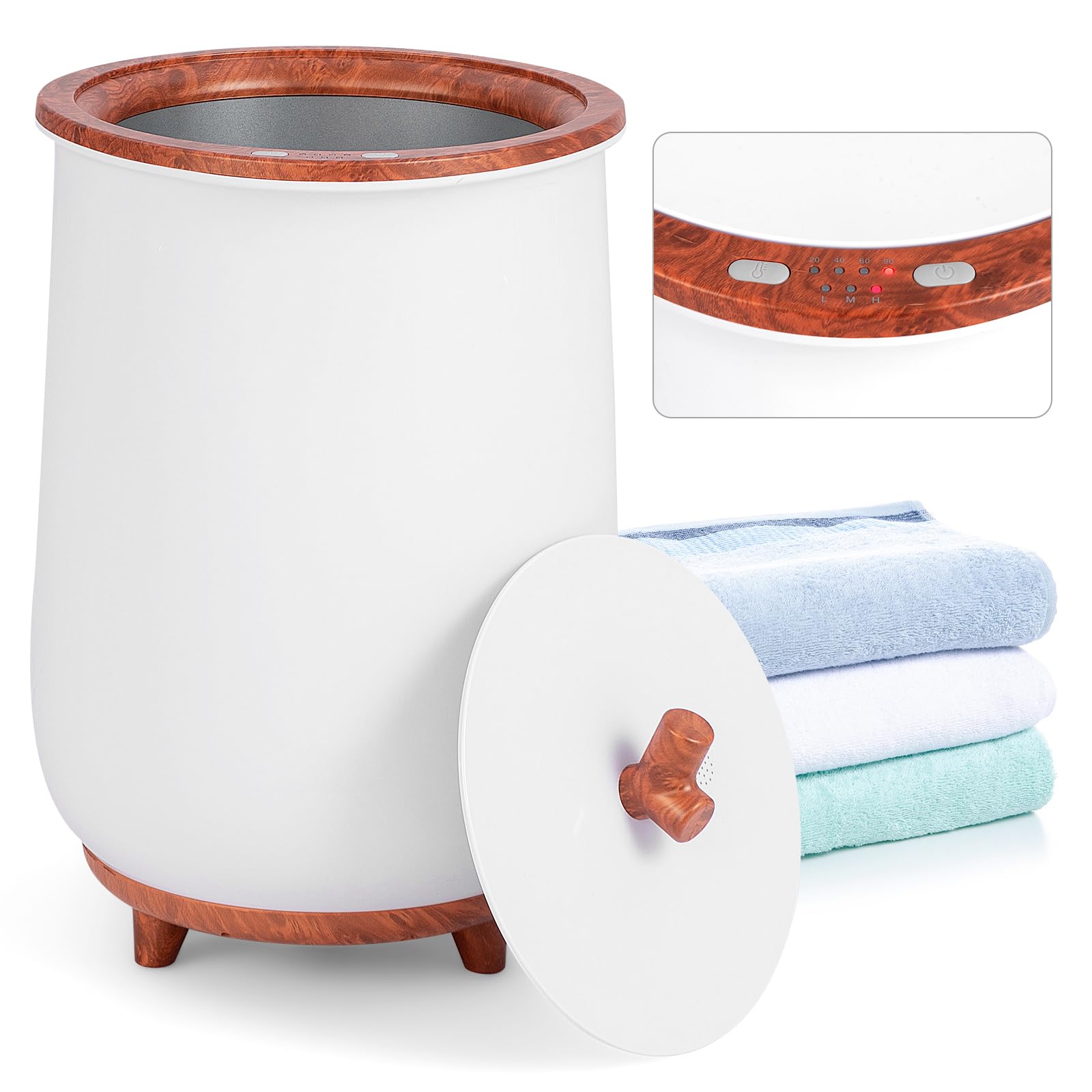 Giantex Towel Warmer Bucket, 23L Large Hot Towel Bucket for Bathroom Spa, Wood Handle, 3 Heating Modes, Adjustable Timer & Auto Shut Off, Fits Up to