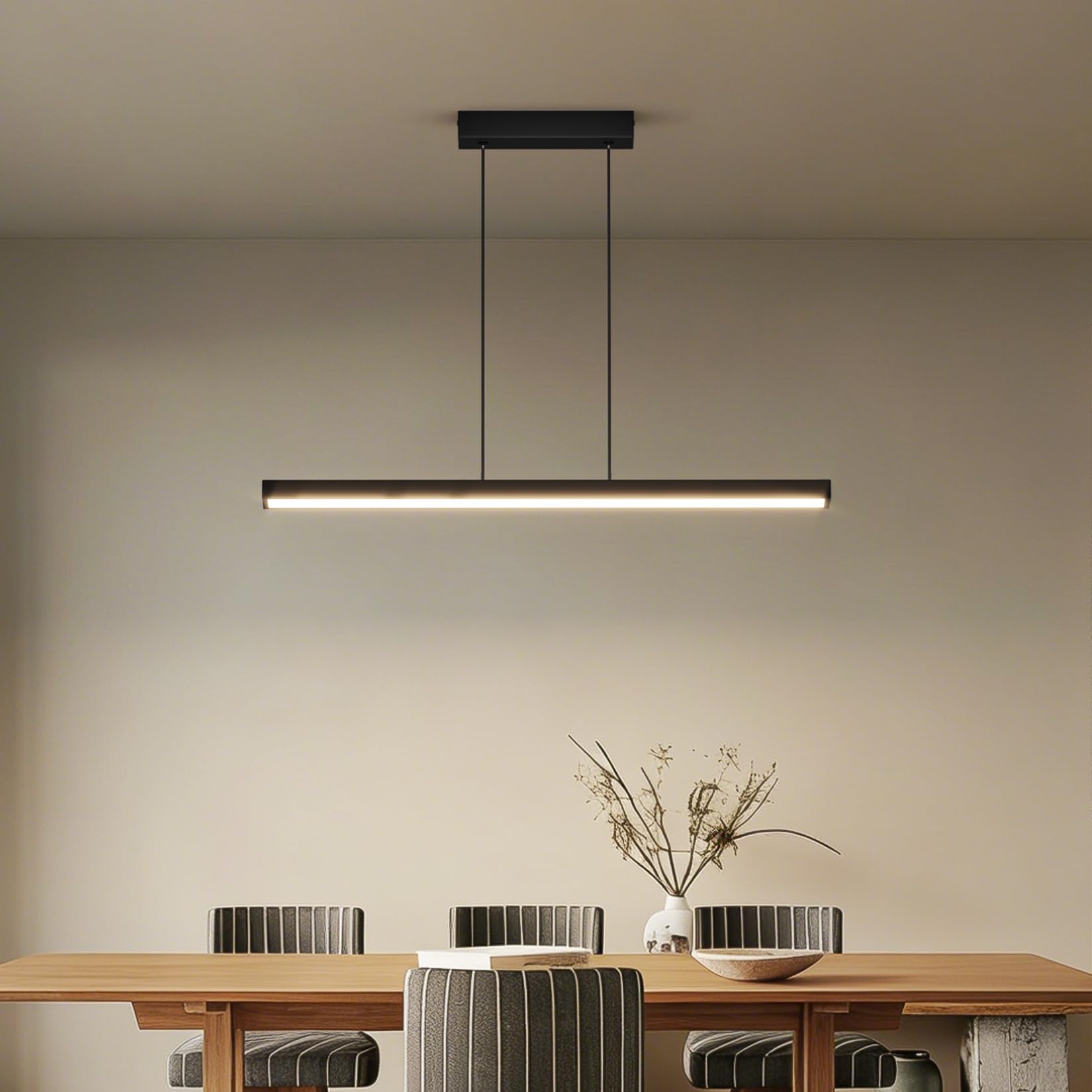 80 cm Regulowana lampa wisząca, LED lampa wisząca do jadalni, ściemniana, 3000K/4000K/6000K, 24W, lampa wisząca z pilotem zdalnego sterowania, do nowoczesnej jadalni, kuchni, biura, czarna