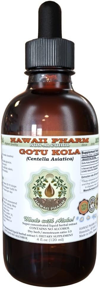 Hawaii Pharm Gotu Kola Alcohol-Free Liquid Extract, Gotu Kola (Centella Asiatica) Dried Leaf Glycerite Natural Herbal Supplement 2 oz