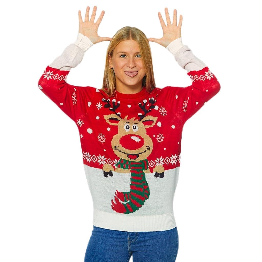 Pull de Noël pour Femme, Homme et Enfant Renne avec Écharpe
