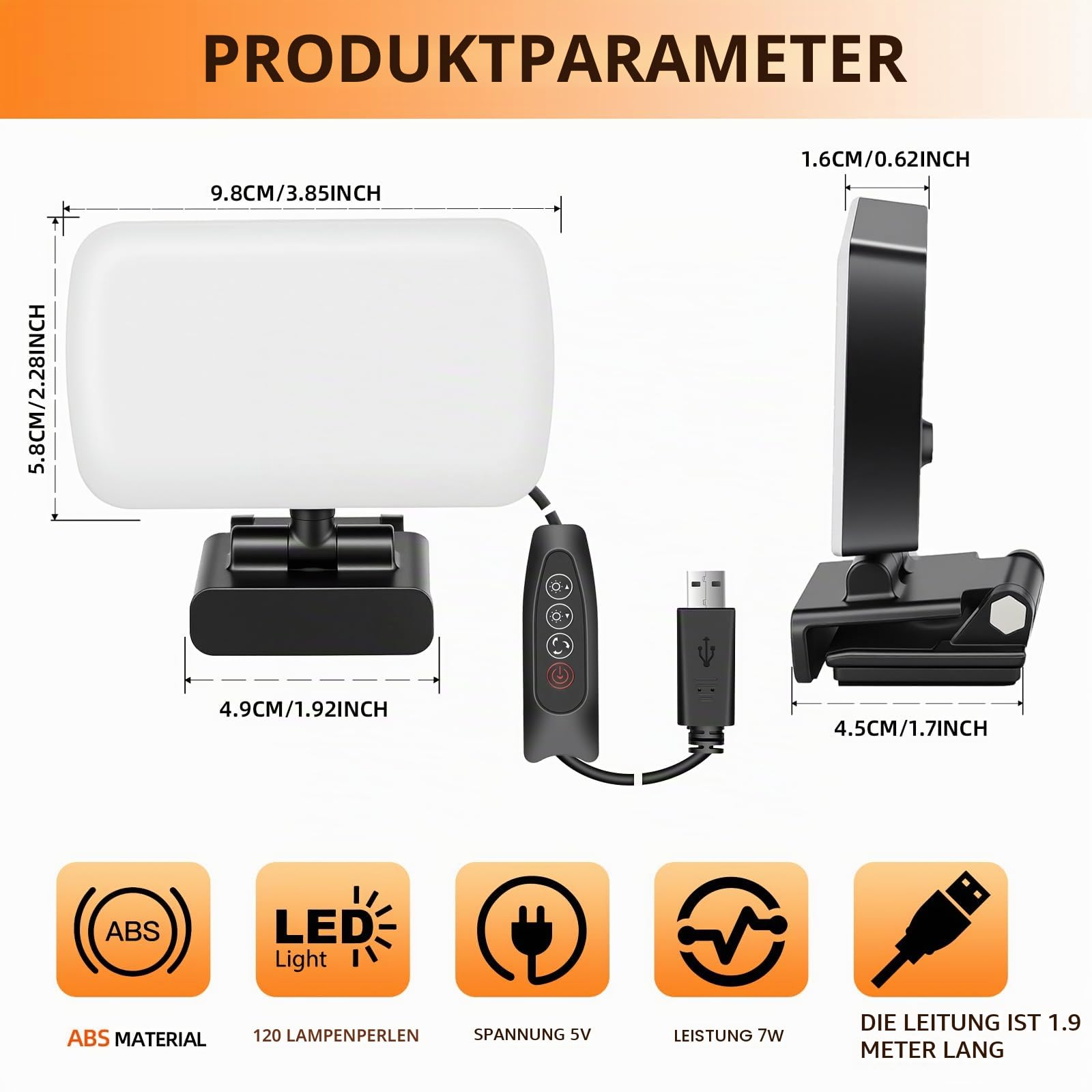 120 LED Videokonferenz Licht mit USB-Kabel, 3 Einstellbare Farben/10 Helligkeitsstufen/360° Drehung, 3000K-6500K Streaming Licht, Videolicht mit Clip für Zoom-Meetings Laptop Monitor Büro Geschenk