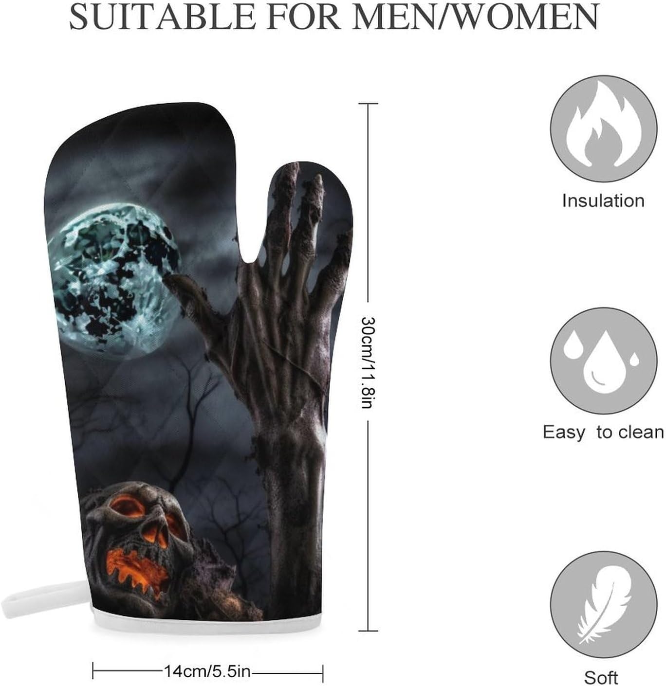 2 Pcs Oven Mitts Heat Resistant Kitchen Gloves Soft Safety Zombie Hand Dark Halloween Oven Glove for Microwave, Barbecue