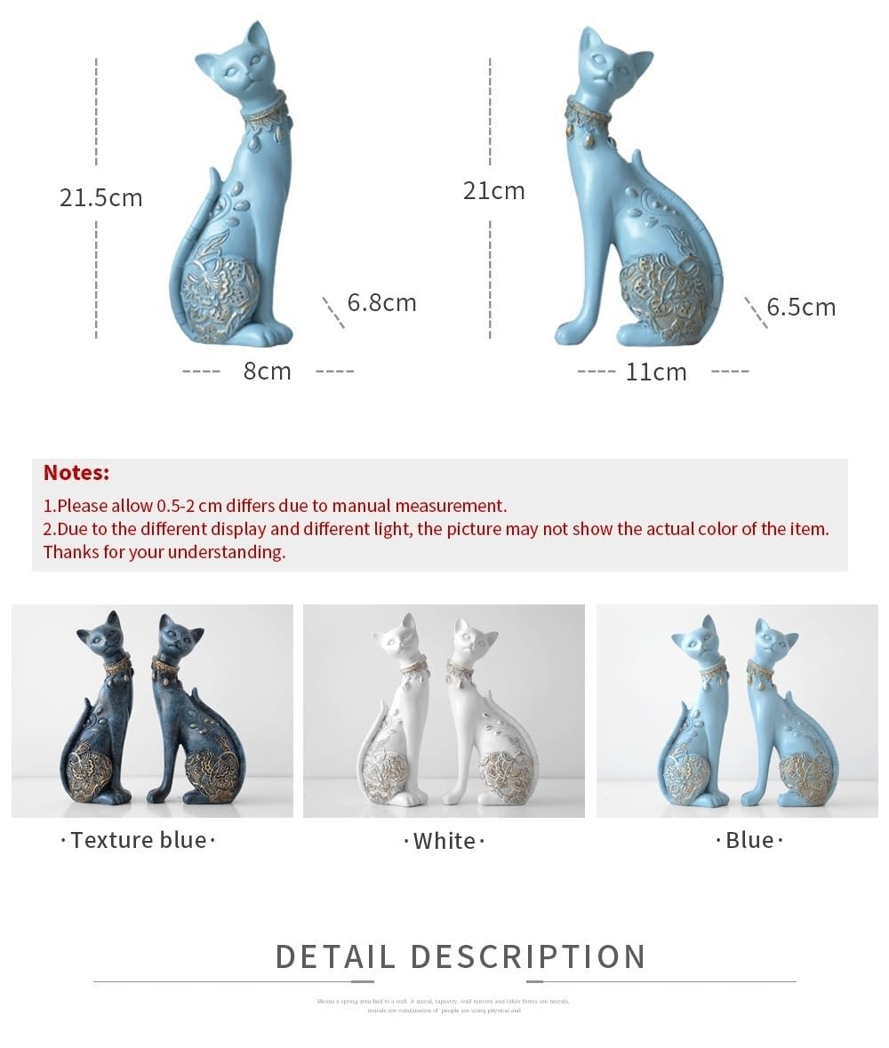 figurka dekoracyjna Figurka dekoracyjna żywica kot statua do dekoracji domu prezent ślubny figurka zwierzątko dekoracja prezent(Texture Blue)