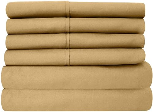 Sweet Home Collection 6 Piece 1500 Thread Count Brushed Microfiber Deep Pocket Sheet Set - 2 Extra Pillow Cases, Great Value,Queen,Camel,