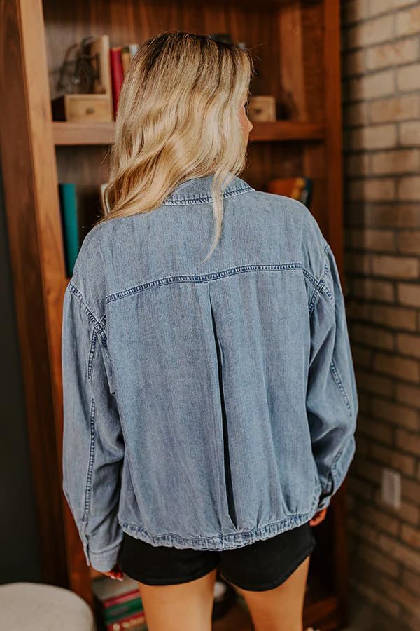 Women's Military Safari Cropped Denim Jackets Button Down Lightweight Oversized Utility Coat with Bellows Pocket - Image 4