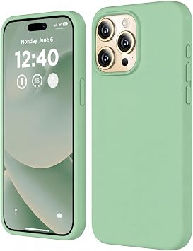 URUCHI iPhone 15 Pro Max ile Uyumlu Kılıf, İçi Kadife Kaplamalı İnce Sıvı Silikon Tam Koruma Yumuşak Jel Silikon Kapak, Açık Yeşil