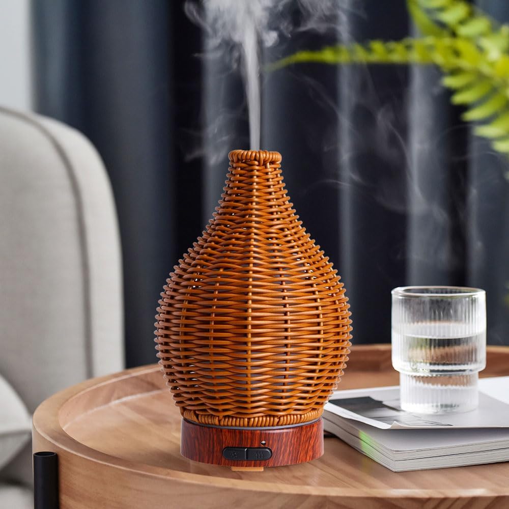 Handwoven Essential Oil Diffuser, Aromatherapy Diffuser for Home Office Decor, Birthday Gifts for Women, Moms and Grandmas Cool Mist Humidifier with 7-Color Lights, Waterless Auto-Off Air Diffusers