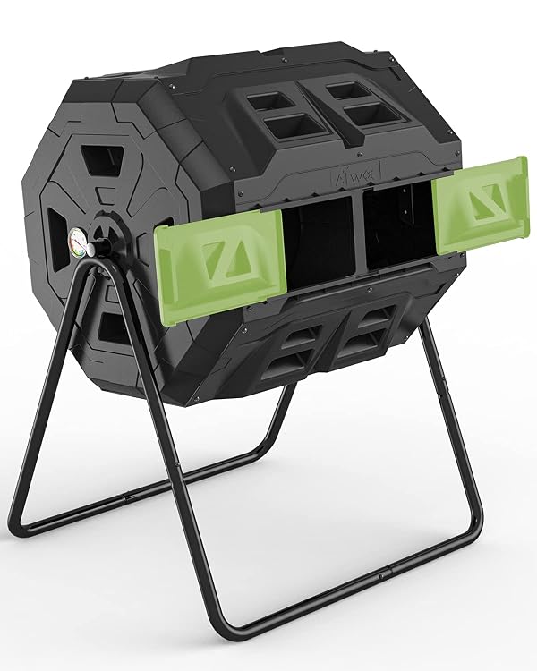 2021 Upgraded Tumbling Composter with Compost Thermometer - Dual Chamber Garden Compost Bin(43 Gal, Green) by EJWOX - Used condition - US$75.99