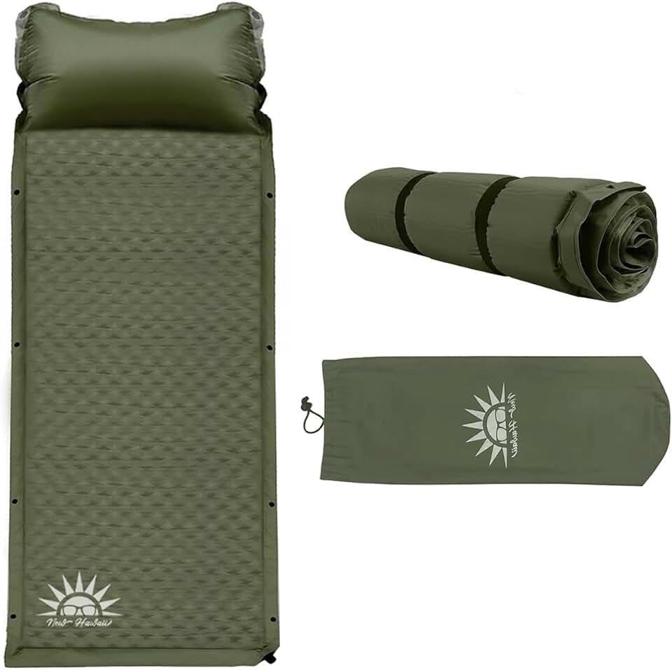 Colchão Inflável Solteiro, à Prova d'Água, Ideal para Camping e Aventuras ao Ar Livre,190 cm x 65 cm x 3 cm（Verde）