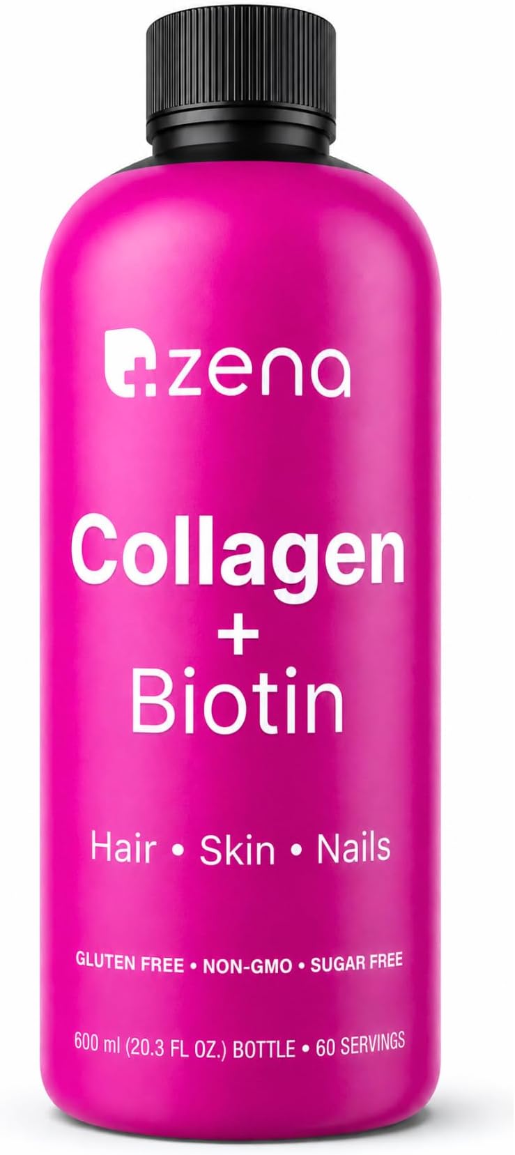 Zena Nutrition Liquid Collagen Peptides and Biotin, 2500mg Verisol Bioactive Collagen Peptides, 5000mcg Biotin, Hair, Skin, Nail Supplement for Women and Men, Mixed Berry, 60 Servings, 20 fl oz