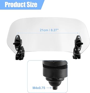 Motoforti 28.5cm Windshield - Adjustable Clip Wind Deflector, Clear Lens, Universal Fit for Most Motorcycles & Scooters