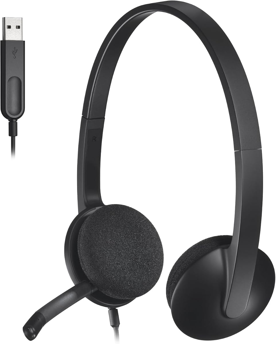 H340 Wired Stereo Headset for Windows and Mac, USB-A, Black | Compatible with Windows and Mac, lightweight design, clear digital audio