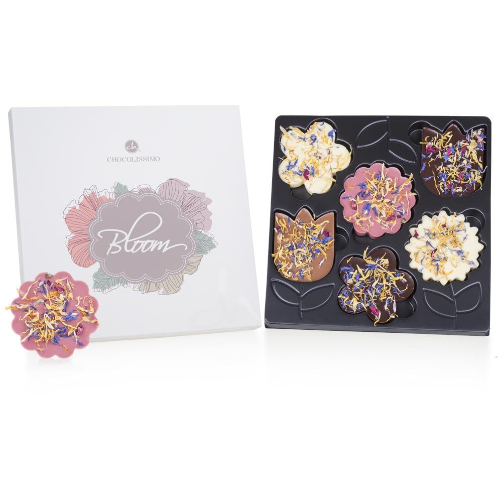 CHOCOLISSIMO 6 chocolate flowers – Dried flowers | Chocolate shapes | Flowers | Gift idea | Present | Mother | Mum | Woman | Girl | Child | Valentine’s | Easter | Christmas | Birthday | Mother’s Day