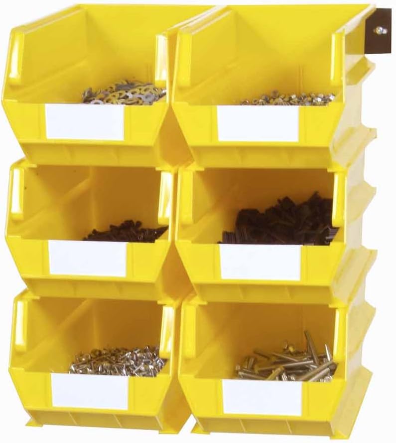 Triton Products 3-240YWS LocBin 8 Piece Wall Storage Unit with 14-3/4 Inch L x 8-1/4 Inch W x 7 Inch H Yellow Interlocking Poly Bins, 6 CT, Wall Mount Rails 8-3/4 Inch L with Hardware, 2 pk