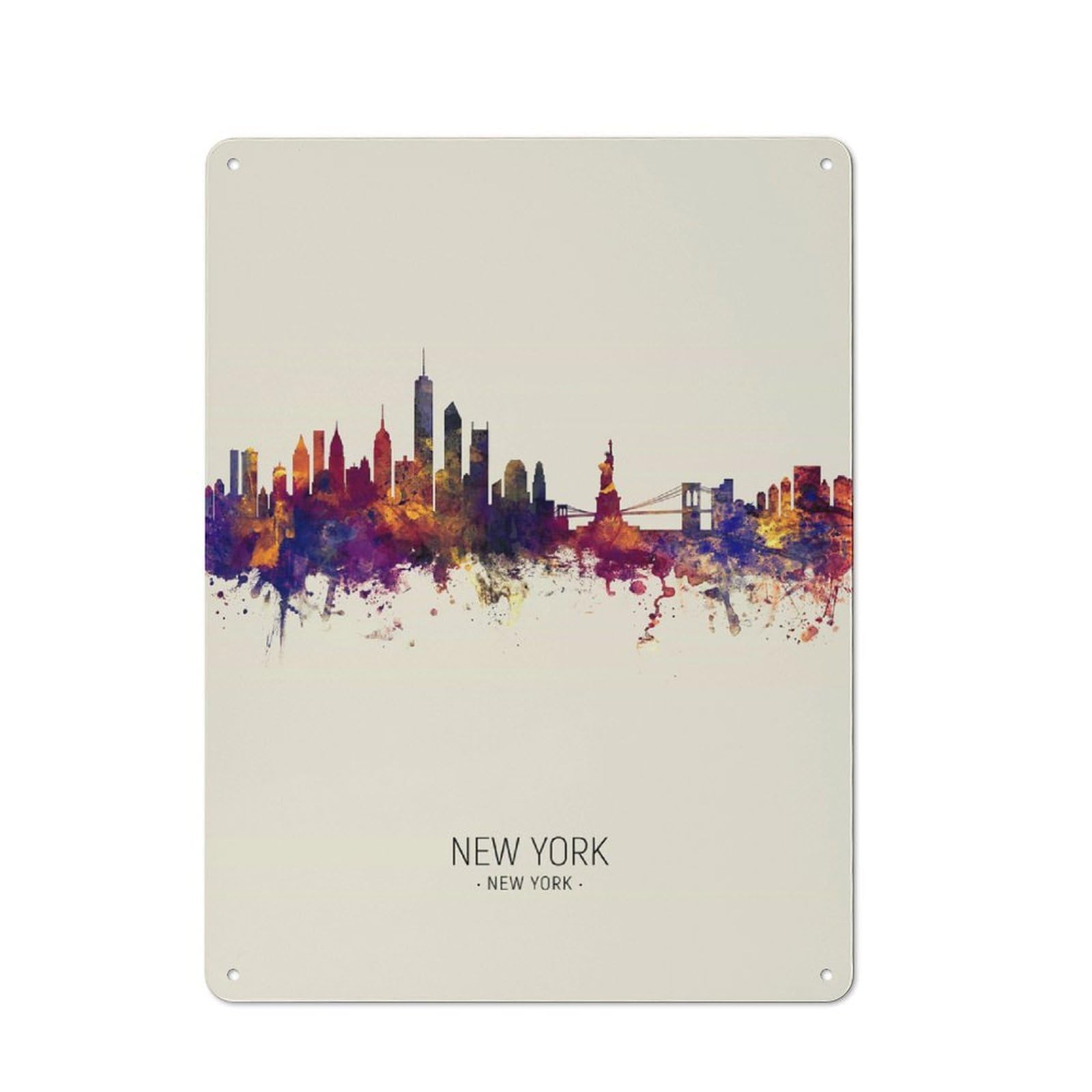 Junmoney New York New York Skyline Retro Metal Wall Decor 40X30cm, Vintage Metal Sign For Coffee Bar, Small Shop Or Dining Room