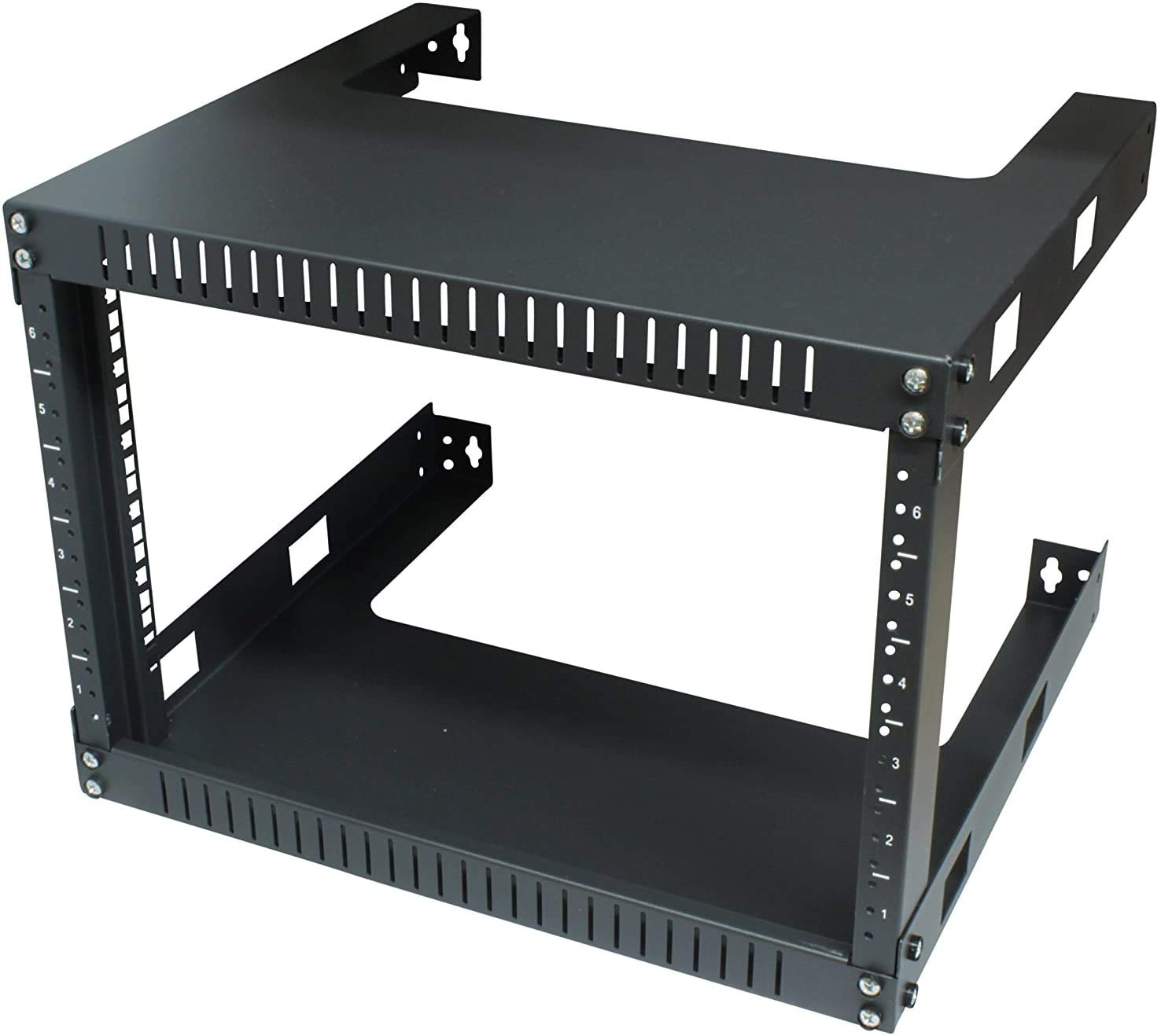 TECHTOO Wandhalterung mit offenem Rahmen, 48 cm (19 Zoll) Server-Equipment-Rack, robust, Netzwerk-Ausrüstung, 45 cm (17,75 Zoll) tief, Schwarz (06U)