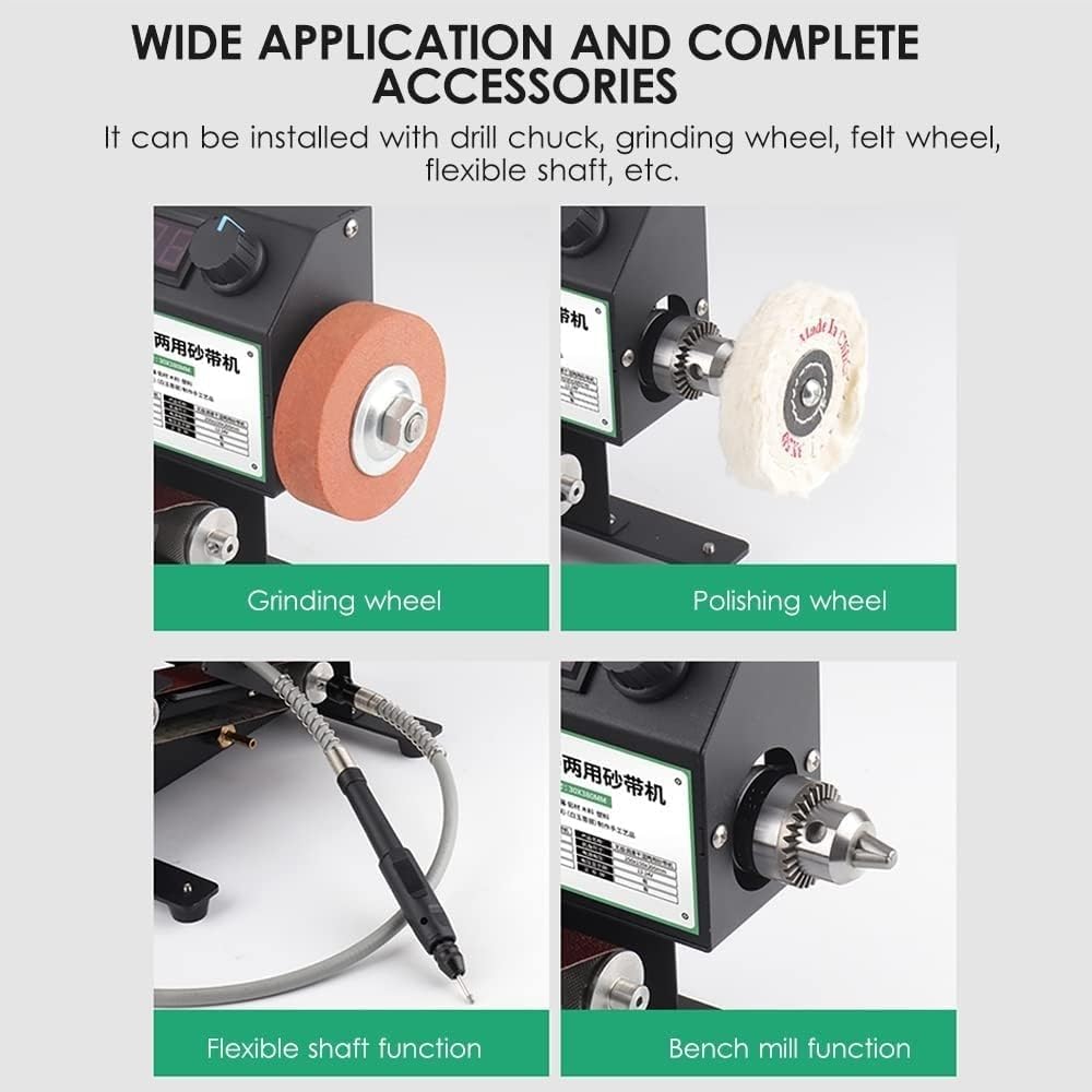 Grinder， 200W Mini Belt Sander Electric Sanding Polishing Grinding Machine Dry & Wet Grinding Sander Grinder Small Sand-belt Machine Stepless Speed Regulation with 10 Sanding Belts