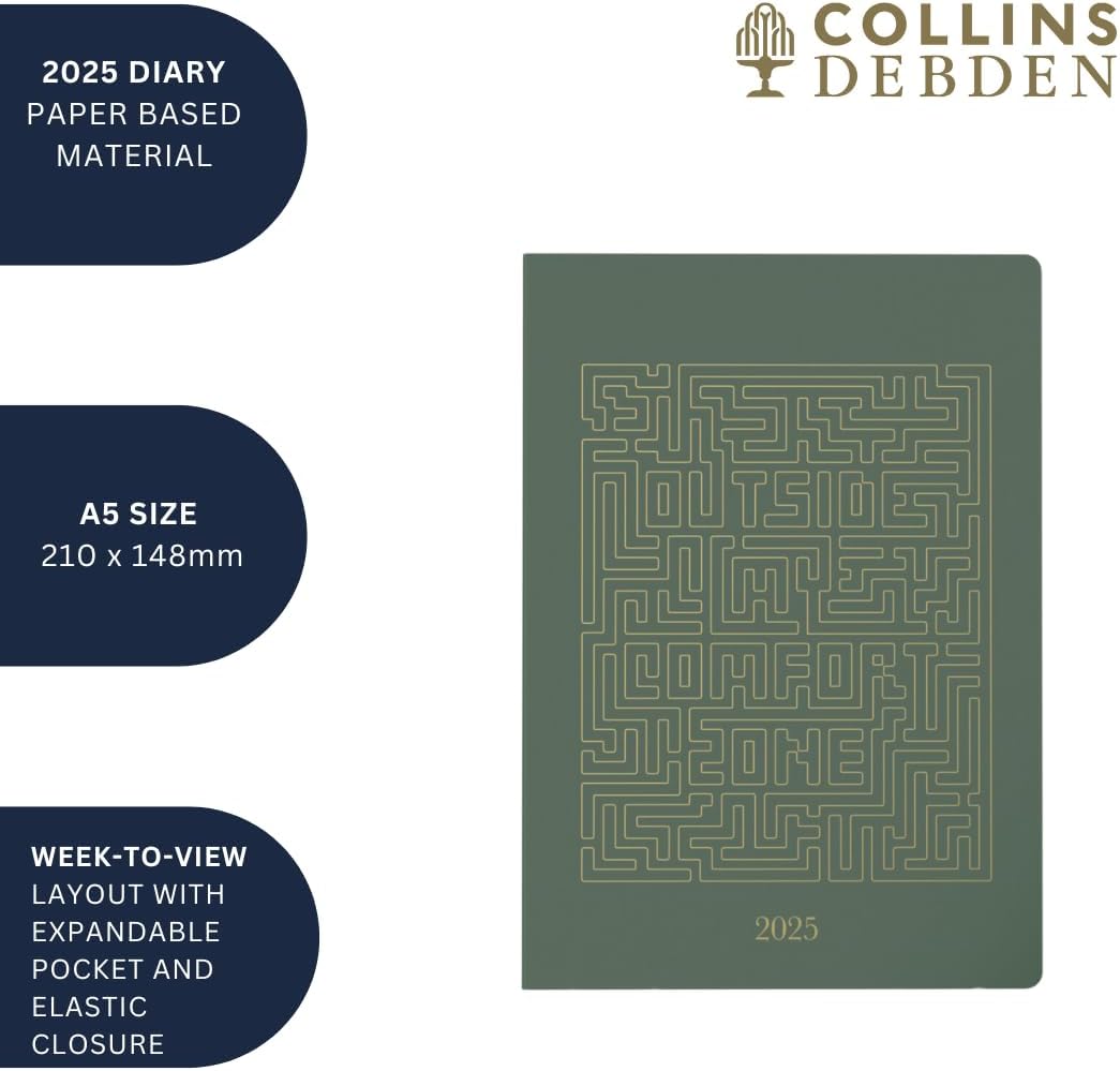 Collins Expressive Type 2025 Planner - A5 Week to View Diary - Green - (E-ET153.52-25) - Stylish Weekly Eco Diary with Recycled Paper