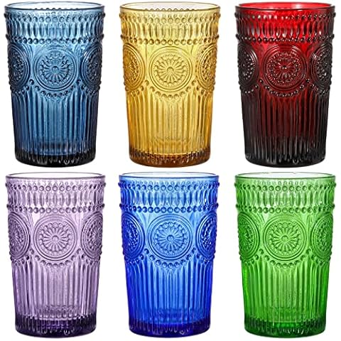 Kingrol 6 Pack 12 Ounces Vintage Water Glasses, Romantic Drinking Glasses, Premium Glassware Set for Juice, Beverages, Beer, Cocktail Cover
