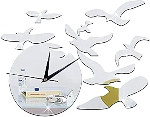 Miniatura 3 de Reloj de baño DIY con protección del medio ambiente reloj de pared de gaviota a nivel del mar reloj de pared con espejo de cuarzo silencioso relojes