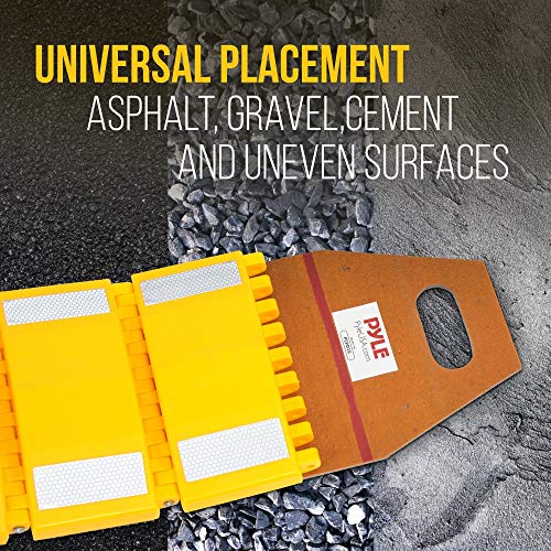 Pyle PSPD16 Strapazierfähige, reflektierende Kunststoffhöcker, 2,7 m, für Auto, LKW, Fahrzeuge, Geschwindigkeitstöße für Asphalt, Beton, Kies, Garage, Auffahrt, Straßen, Parkplatz, schwarz