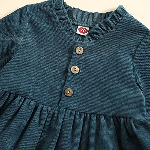 Mainesaka Toddler Baby Girl Fall Dress Kids Corduroy Long Sleeve Ruffle Collar Princess A-Line Dress Winter Solid Skirt Outfits (Ruffle Collar-Blue, 6-12 Months) #TOP2