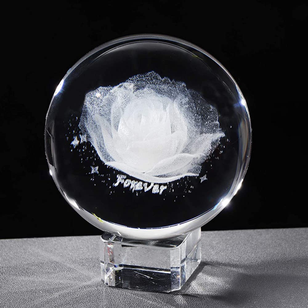 Grawerowanie róża 3d kryształowa kula medytacja szklana kula akcesoria do dekoracji wnętrz biurowych walentynkowy prezent na boże narodzenie dla rodziny, 3,8 cm