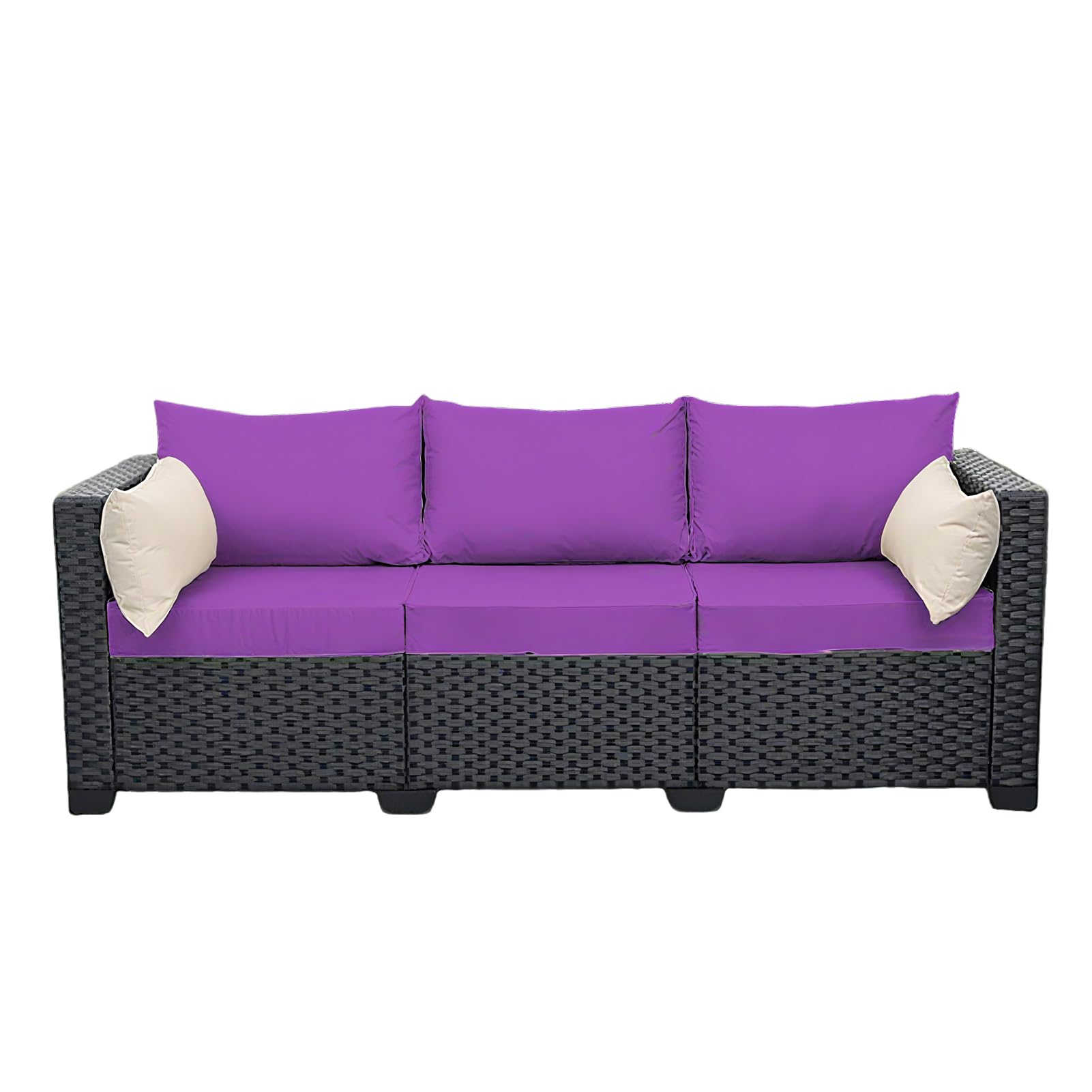 Sxwdeu 1/2/3 PCS Outdoor Patio Sofa Cushion Cover, Rattan Cushion Covers, Stretch Fit Garden Furniture Seat Covers, Soft Couch Slipcovers for Garden (Purple,3PC Length 50-65cm)