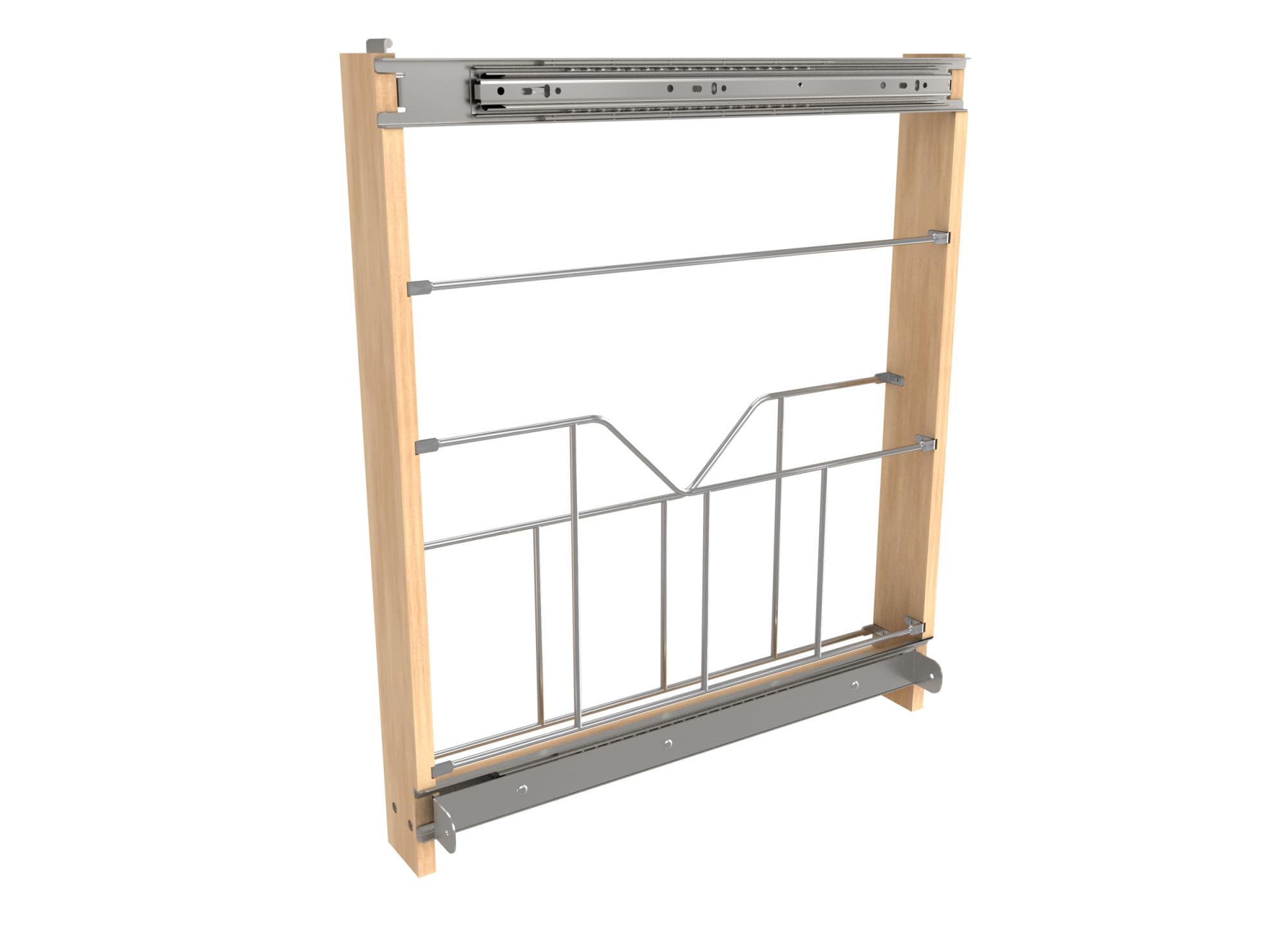 Rev-A-Shelf 448 Organizer Estraibile Per Armadi – Due Ripiani Regolabili, Guida Soft-Close – Per Spazi Stretti 22,9 Cm – Legno E Cromo