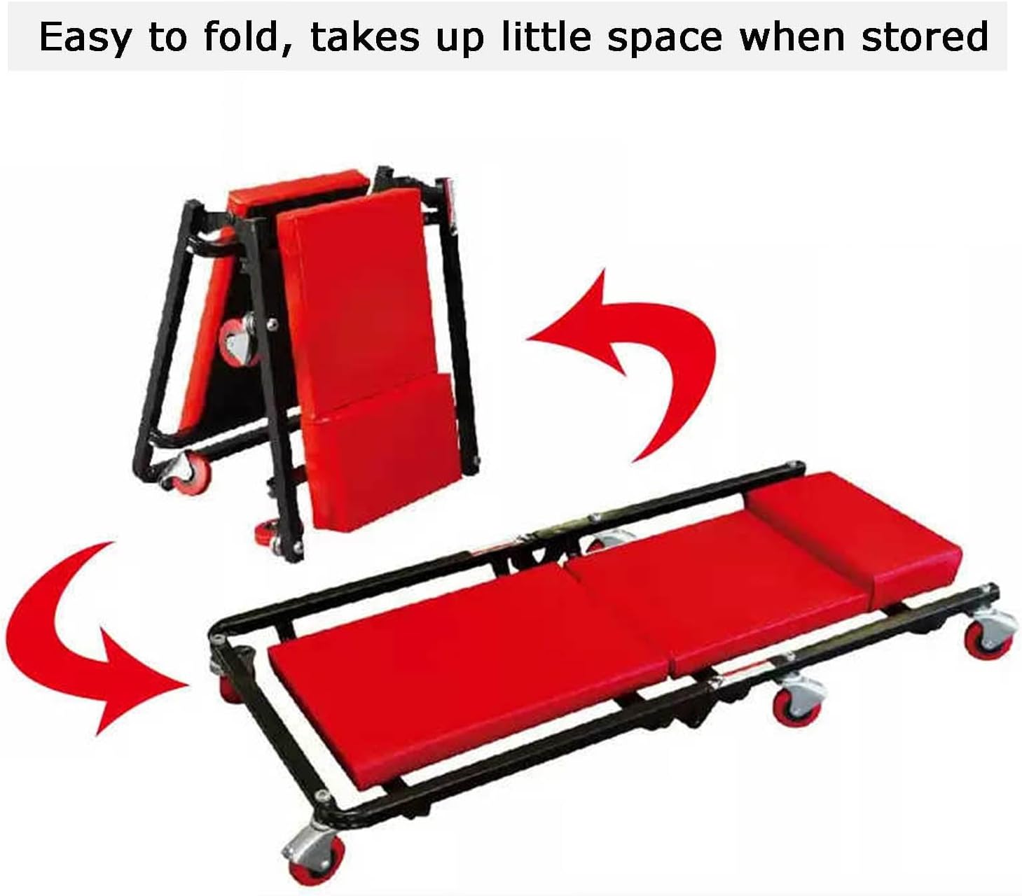 Mechanic Creeper with 6 Wheels, Padded Seat, Foldable Design, Heavy-Duty 150kg Capacity for Home Garage and Auto Repair Shop Use