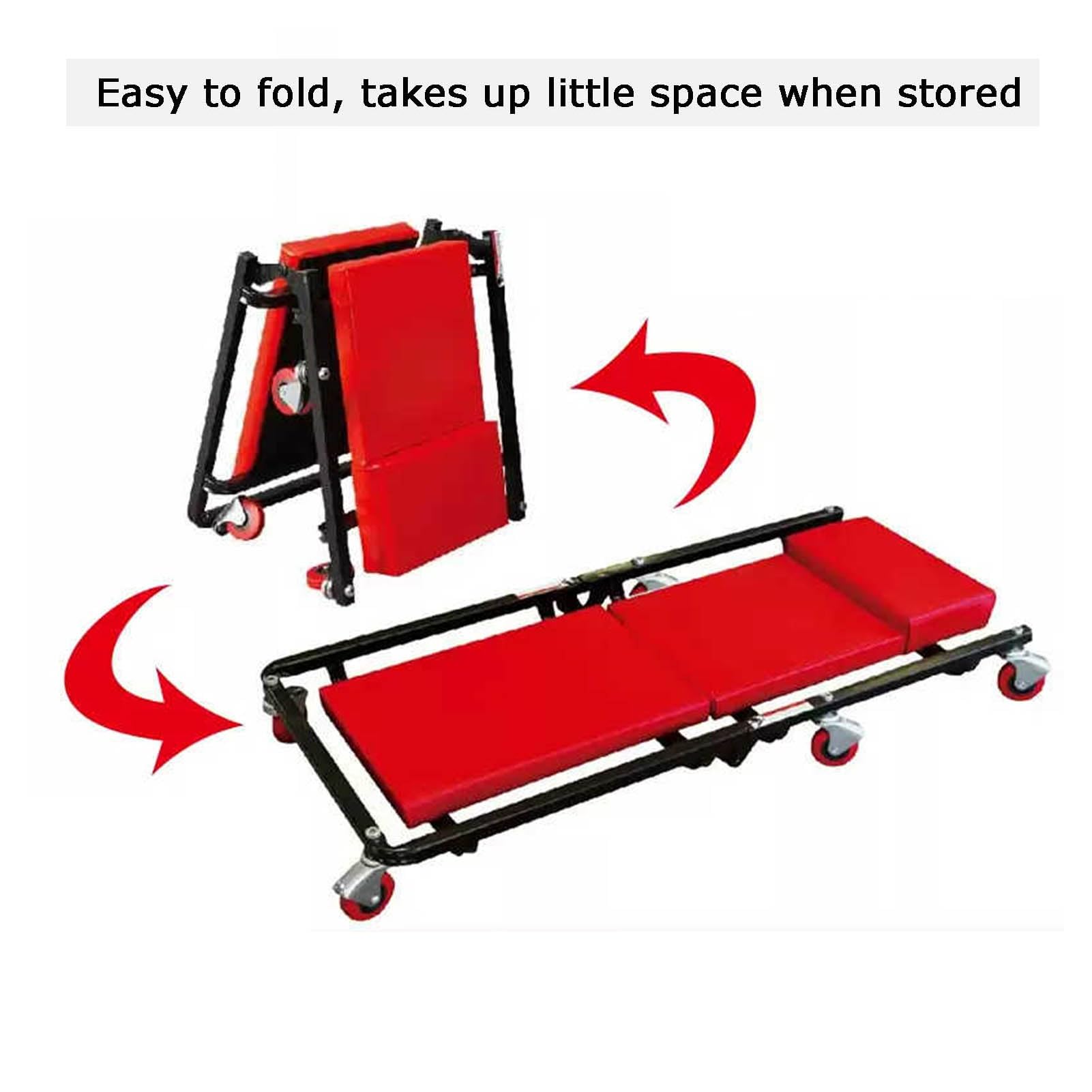 Genérico Camilla Mecánica De 6 Ruedas con Asiento Acolchado, Plegable, Soporta 150 Kg, Ideal For Garajes, Talleres Mecánicos.