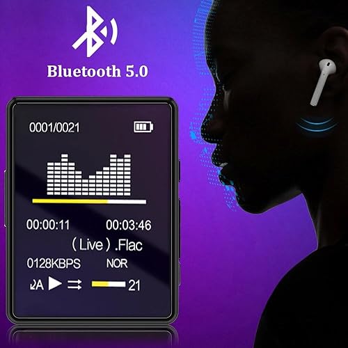 Miniatura 6 de Reproductor de audio digital MP3MP4 portátil, reproductor de música Bluetooth 5.0 sin pérdidas, mini reproducción de video MP4 con pantalla LED de