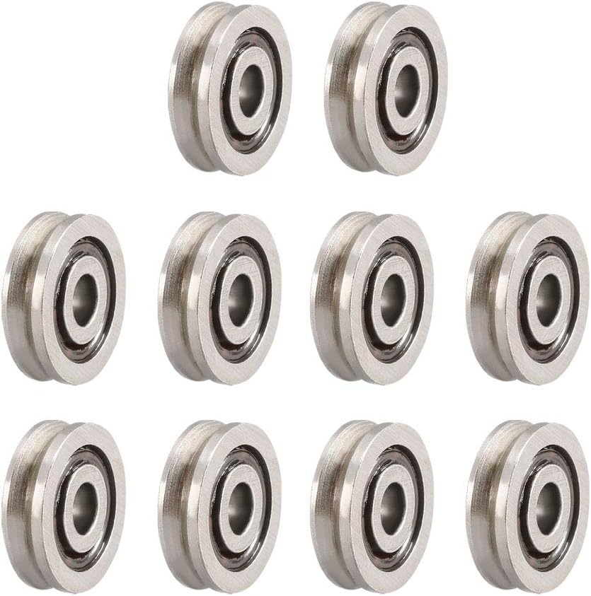 uxcell V623 V-Groove Guide Pulley Rail Ball Bearings 3mmx10mmx3mm Carbon Steel Miniature Bearings 10pcs