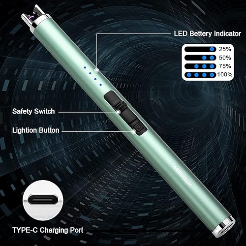 Miniatura 31 de ARECTECH Encendedor eléctrico recargable de plasma de arco, resistente al viento, para velas, cocina, regalo de cumpleaños para mamá, hombres, Negro