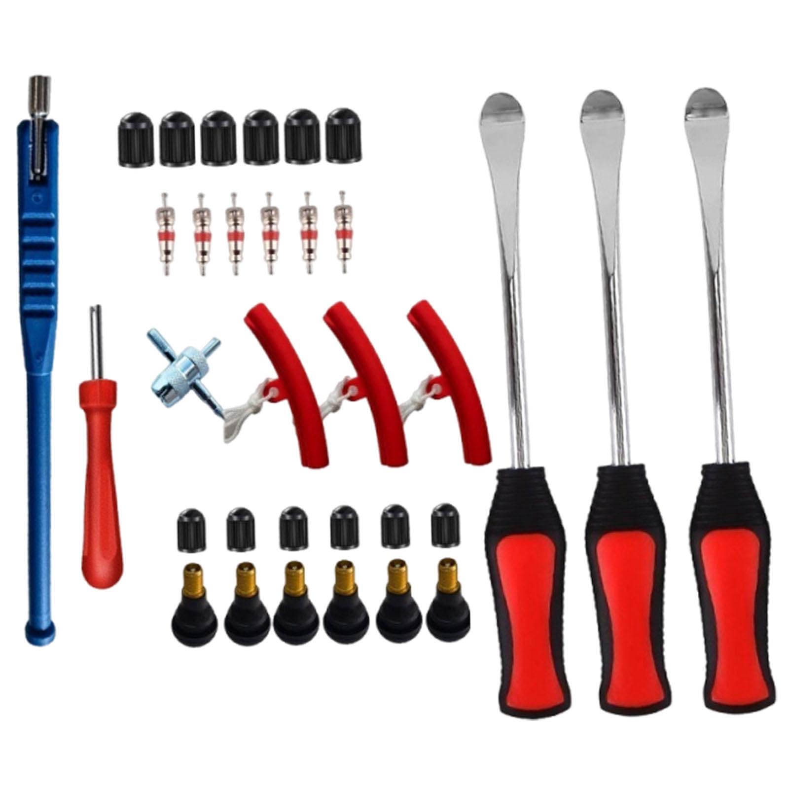 F Fityle Cucharas para Cambiar Llantas Juego Palanca Desmontaje Reparación Neumáticos Accesorio Protector Borde Acero Fuerte Adecuado para Vehículos Pequeños, 27 piezas